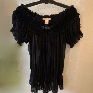 NWT ARDEN B  Black Lace Off Shoulder Ruffle Top